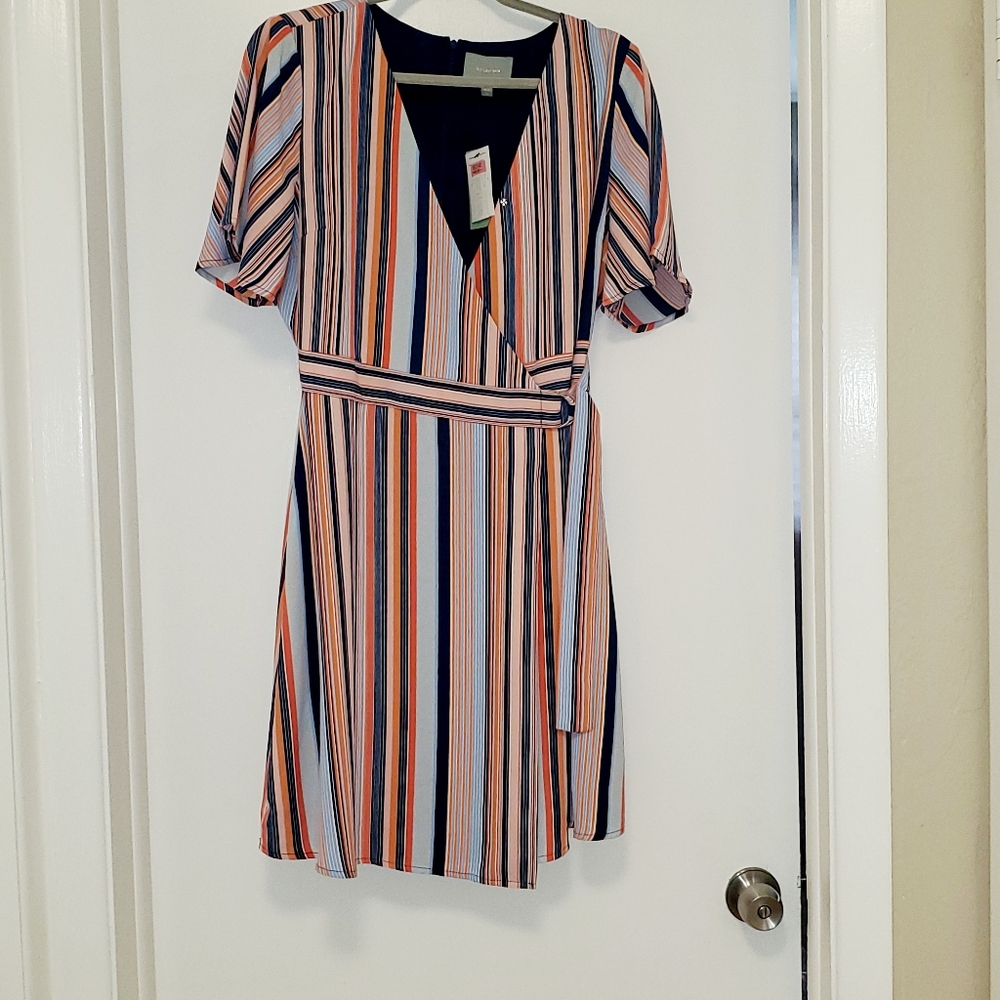 Skies Are Blue side wrap, striped dress